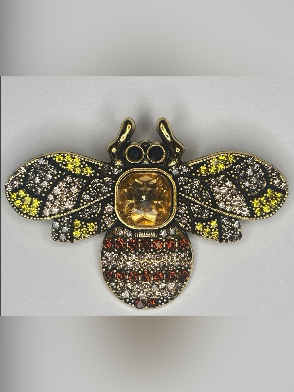 Rhinestone Bee Brooch Pin Gold Tone Amber Crystal Insect Honey Bee Statement